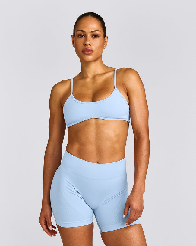 EnhanceLift™ Seamless Minimal Bralette with Gray Logo | Powdered Blue
