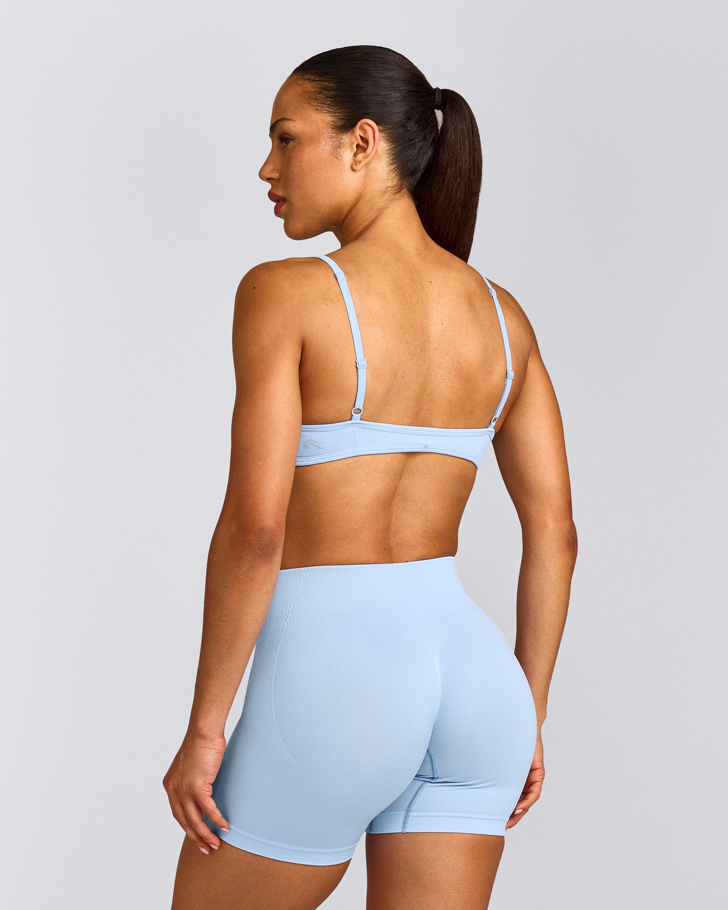 EnhanceLift™ Seamless Minimal Bralette with Gray Logo | Powdered Blue