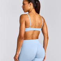 EnhanceLift™ Seamless Minimal Bralette with Gray Logo | Powdered Blue