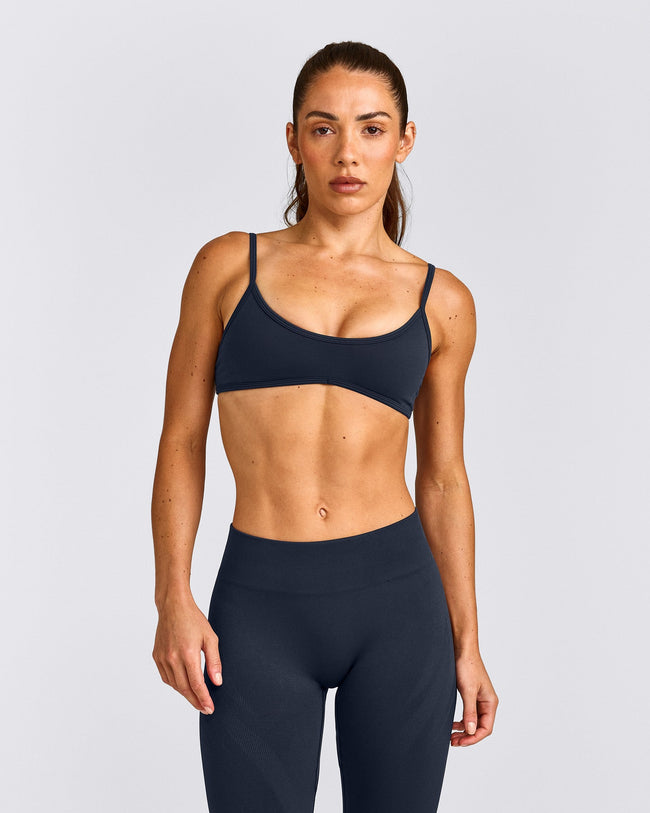 EnhanceLift™ Seamless Minimal Bralette with Gray Logo | True Blue
