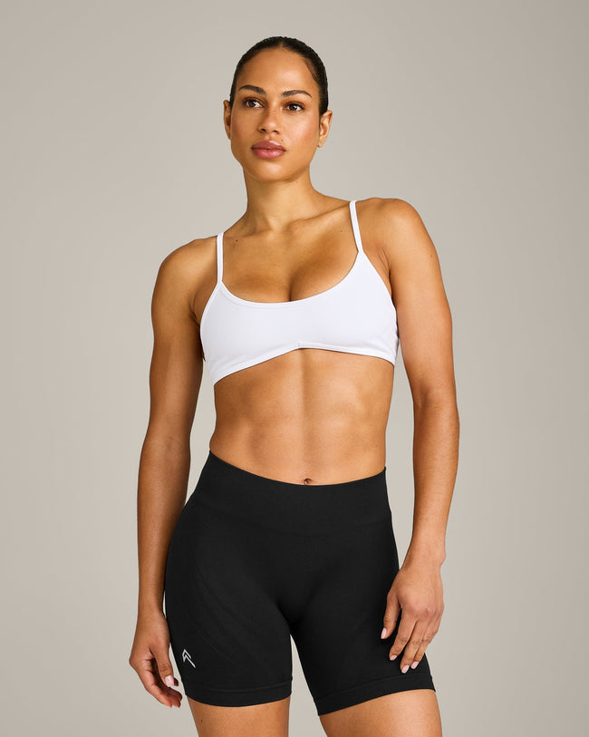 EnhanceLift™ Seamless Minimal Bralette with Grey Logo | White