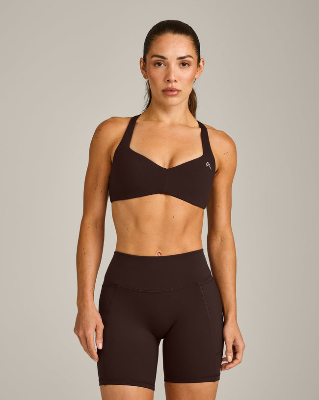 UnifiedMove™ T Back Minimal Bralette with Reflective Logo | 70% Cocoa