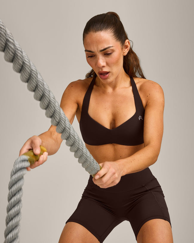 UnifiedMove™ T Back Minimal Bralette with Reflective Logo | 70% Cocoa