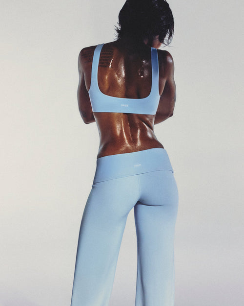 SoftMotion™ Fold Over Mid Rise Straight Leg Trousers New Branding | Mist Blue