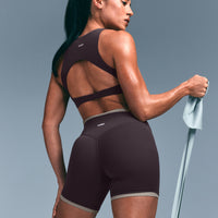 SoftMotion™ High Neck Sports Bra with Grey Logo | Dark Umber Brown