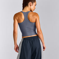 Mellow™ Rib Racer Back Mid Tank Top with Built in Bra Shelf | Granite Blue