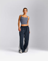 Mellow™ Rib Racer Back Mid Tank Top with Built in Bra Shelf | Granite Blue