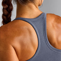 Mellow™ Rib Racer Back Mid Tank Top with Built in Bra Shelf | Granite Blue