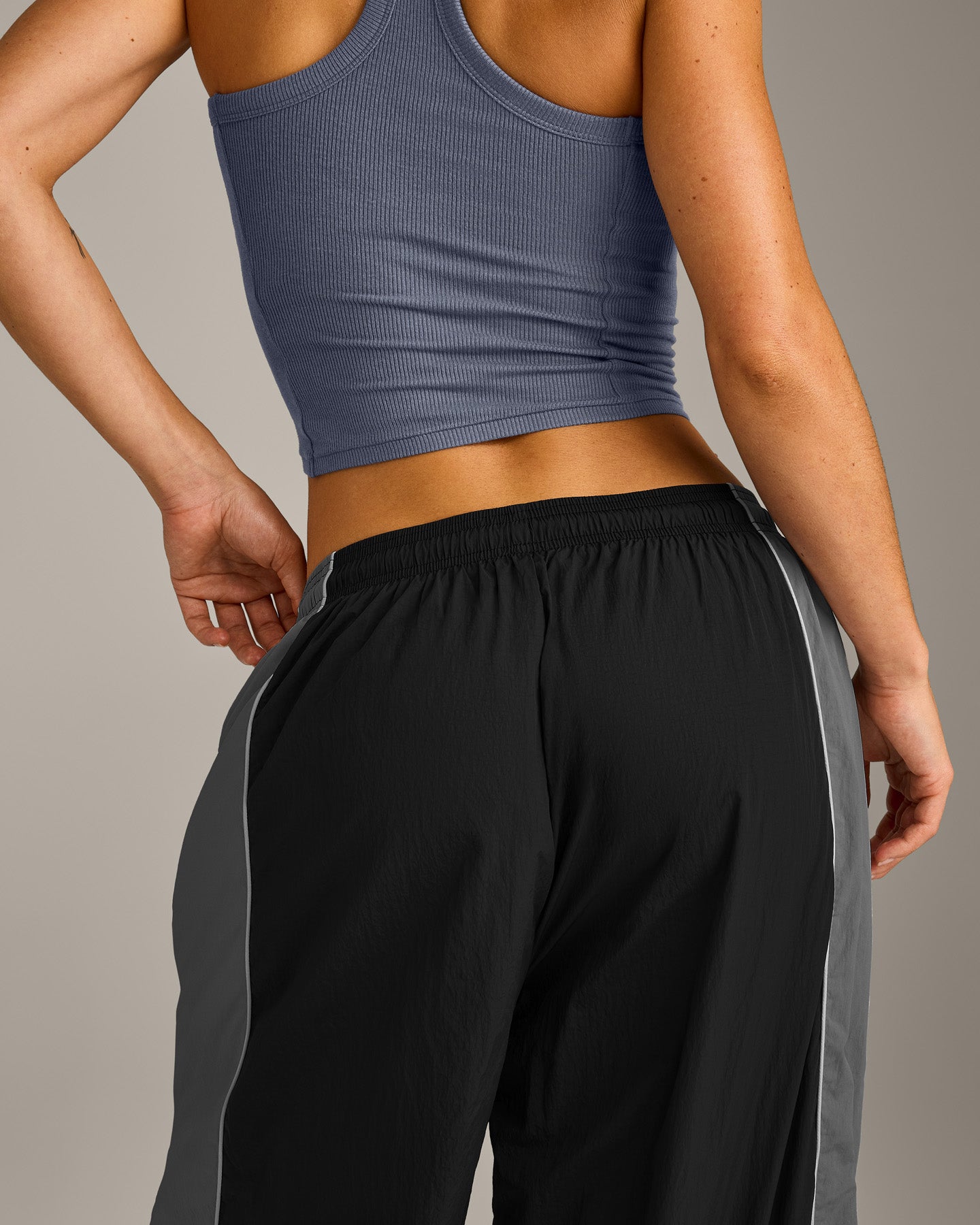 Oversized Contrast Piped Woven Straight Leg Track Bottoms | Black