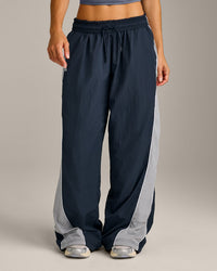 Oversized Contrast Piped Woven Straight Leg Track Bottoms | True Blue