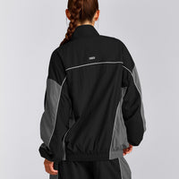 Oversized Contrast Piped Woven Track Jacket | Black