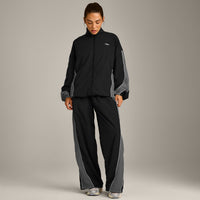 Oversized Contrast Piped Woven Track Jacket | Black