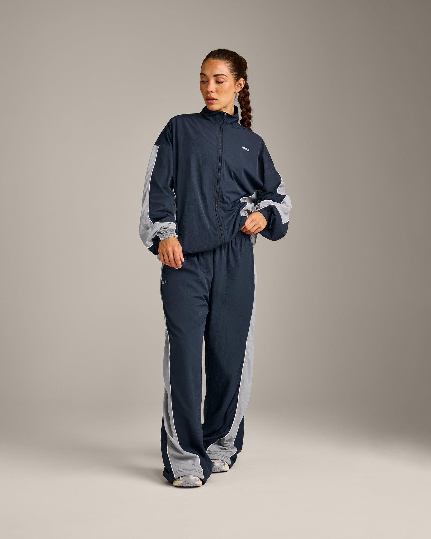 Oversized Contrast Piped Woven Track Jacket | True Blue