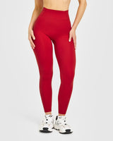 Timeless High Waisted Leggings with White Logo | Toasted Red
