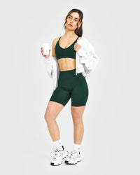 Timeless High Waisted Shorts with White Logo | Racing Green