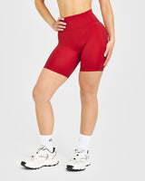 Timeless High Waisted Shorts with White Logo | Toasted Red