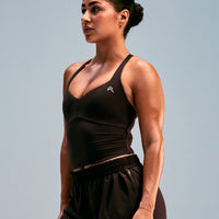 UnifiedMove™ T Back Mid Tank Top with Built in Bra Shelf with Reflective Logo | 70% Cocoa