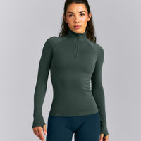 Oner Seamless Mid Weight Fitted 1/2 Zip Long Sleeve Top | Shadow Green
