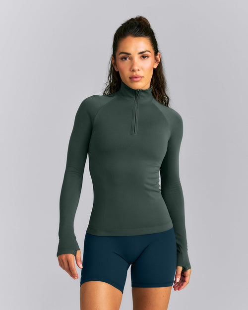 Oner Seamless Mid Weight Fitted 1/2 Zip Long Sleeve Top | Shadow Green