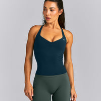 UnifiedMove™ T Back Mid Tank Top with Gel Pockets and Built in Bra Shelf | Oil Blue
