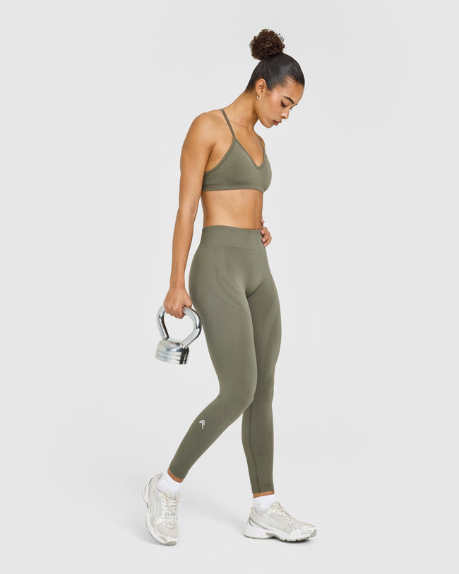 EnhanceLift™ Seamless Leggings with White Logo | Alpine Green