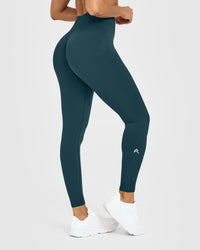 EnhanceLift™ Seamless Leggings with White Logo | Washed Oil Blue