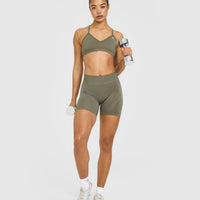 EnhanceLift™ Seamless Shorts with White Logo | Alpine Green