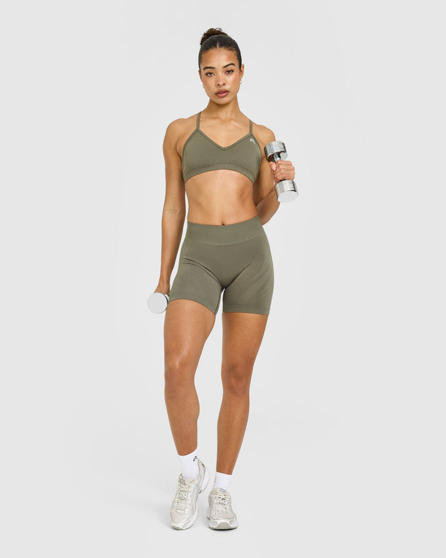 EnhanceLift™ Seamless Shorts with White Logo | Alpine Green