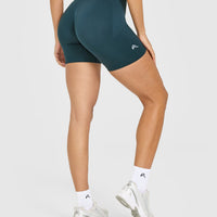 EnhanceLift™ Seamless Shorts with White Logo | Washed Oil Blue