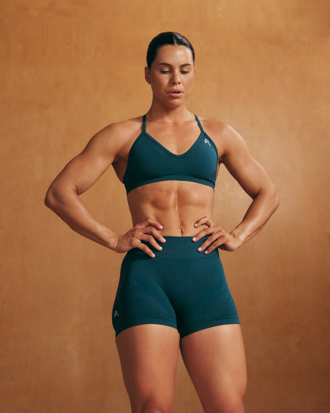 EnhanceLift™ Seamless Shorts with White Logo | Washed Oil Blue