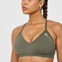 EnhanceLift™ Seamless Strappy Sports Bra with White Logo | Alpine Green