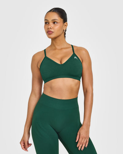EnhanceLift™ Seamless Strappy Sports Bra with White Logo | Racing Green