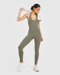 SoftMotion™ Halter Neck All In One Long with White Logo | Alpine Green