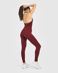 SoftMotion™ Halter Neck All In One Long with White Logo | Light Rosewood