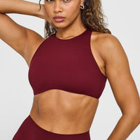 SoftMotion™ High Neck Sports Bra with White Logo | Light Rosewood