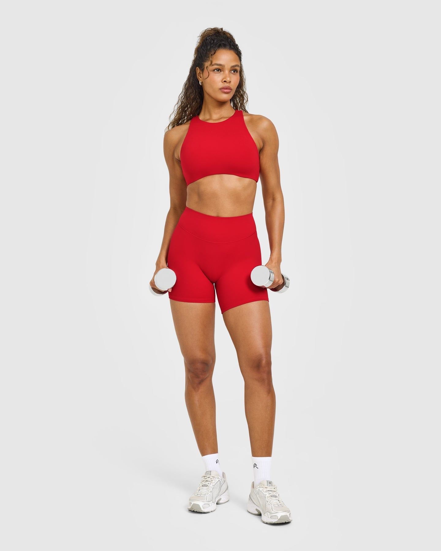 SoftMotion™ High Neck Sports Bra with White Logo | Light Toasted Red