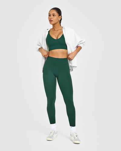 SoftMotion™ High Waisted Leggings with White Logo | Dark Racing Green
