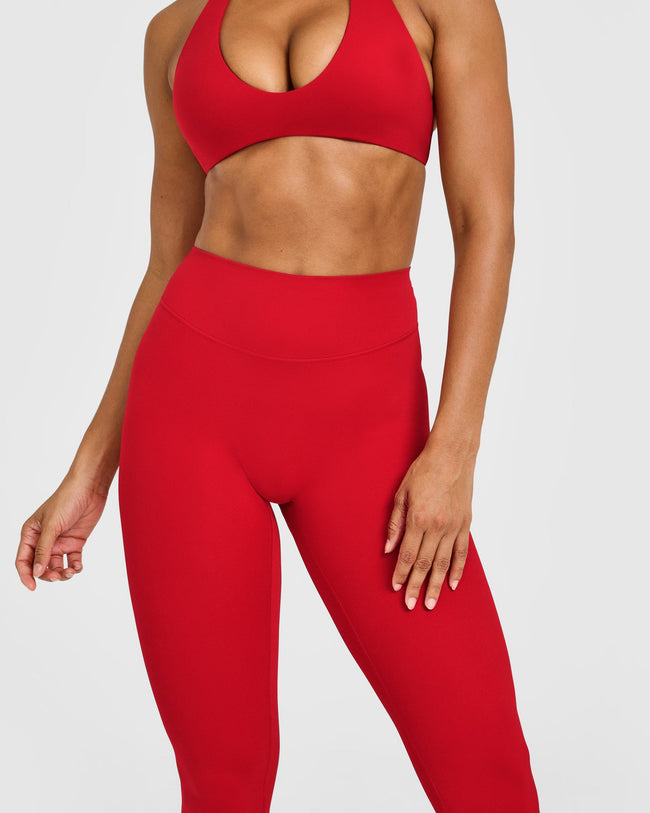 SoftMotion™ High Waisted Leggings with White Logo | Light Toasted Red