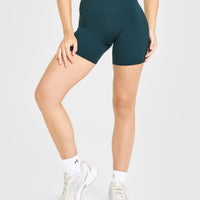 SoftMotion™ High Waisted Shorts 6" with White Logo | Oil Blue