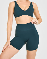 SoftMotion™ High Waisted Shorts 6" with White Logo | Oil Blue