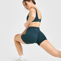 SoftMotion™ High Waisted Shorts 6" with White Logo | Oil Blue