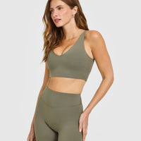 SoftMotion™ Longline Sports Bra with White Logo | Alpine Green