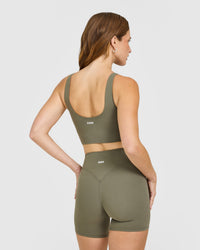 SoftMotion™ Longline Sports Bra with White Logo | Alpine Green