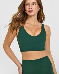 SoftMotion™ Longline Sports Bra with White Logo | Dark Racing Green