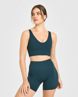 SoftMotion™ Longline Sports Bra with White Logo | Oil Blue