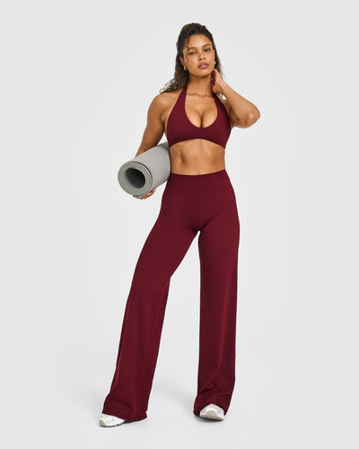 SoftMotion™ Minimal Halter Neck Bralette with White Logo | Light Rosewood