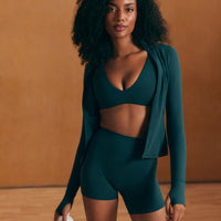 SoftMotion™ Scoop Back Bralette with White Logo | Oil Blue