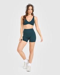 SoftMotion™ Scoop Back Bralette with White Logo | Oil Blue