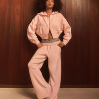 Oversized Knit Zip Through Mid Hoodie | Soft Girl Pink