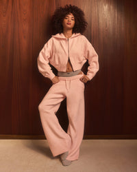 Oversized Knit Zip Through Mid Hoodie | Soft Girl Pink